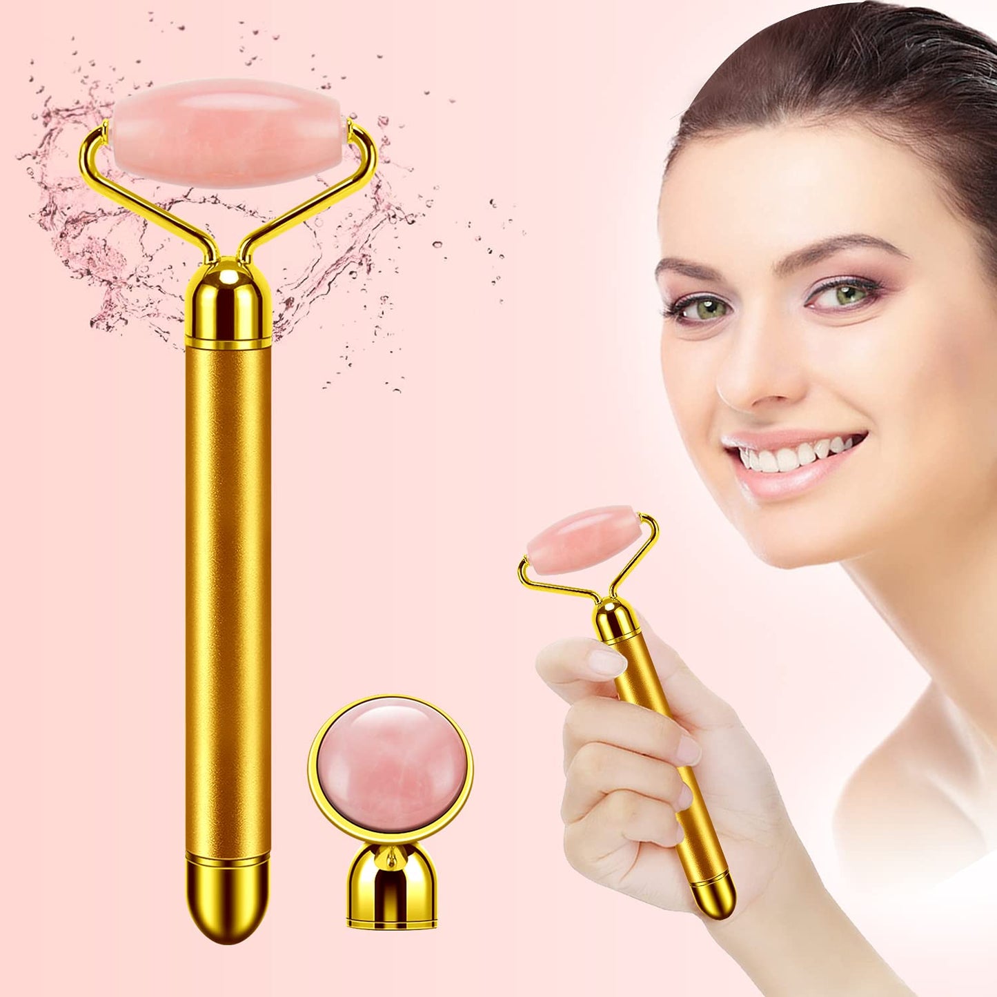 RECARE ™ 2-IN-1 Electric Jade Roller Massager Facial Roller & Face Massager with Rose Quartz