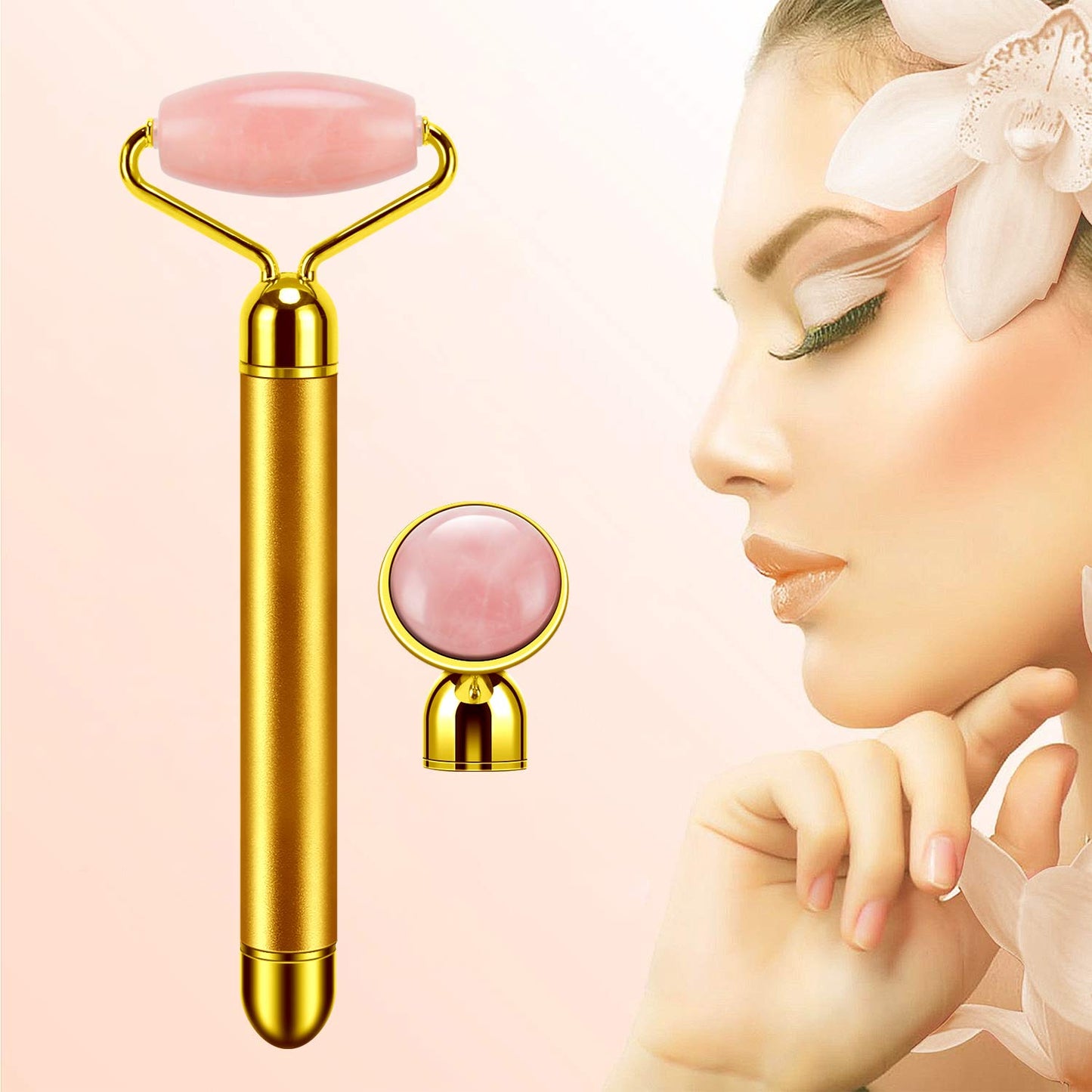 RECARE ™ 2-IN-1 Electric Jade Roller Massager Facial Roller & Face Massager with Rose Quartz