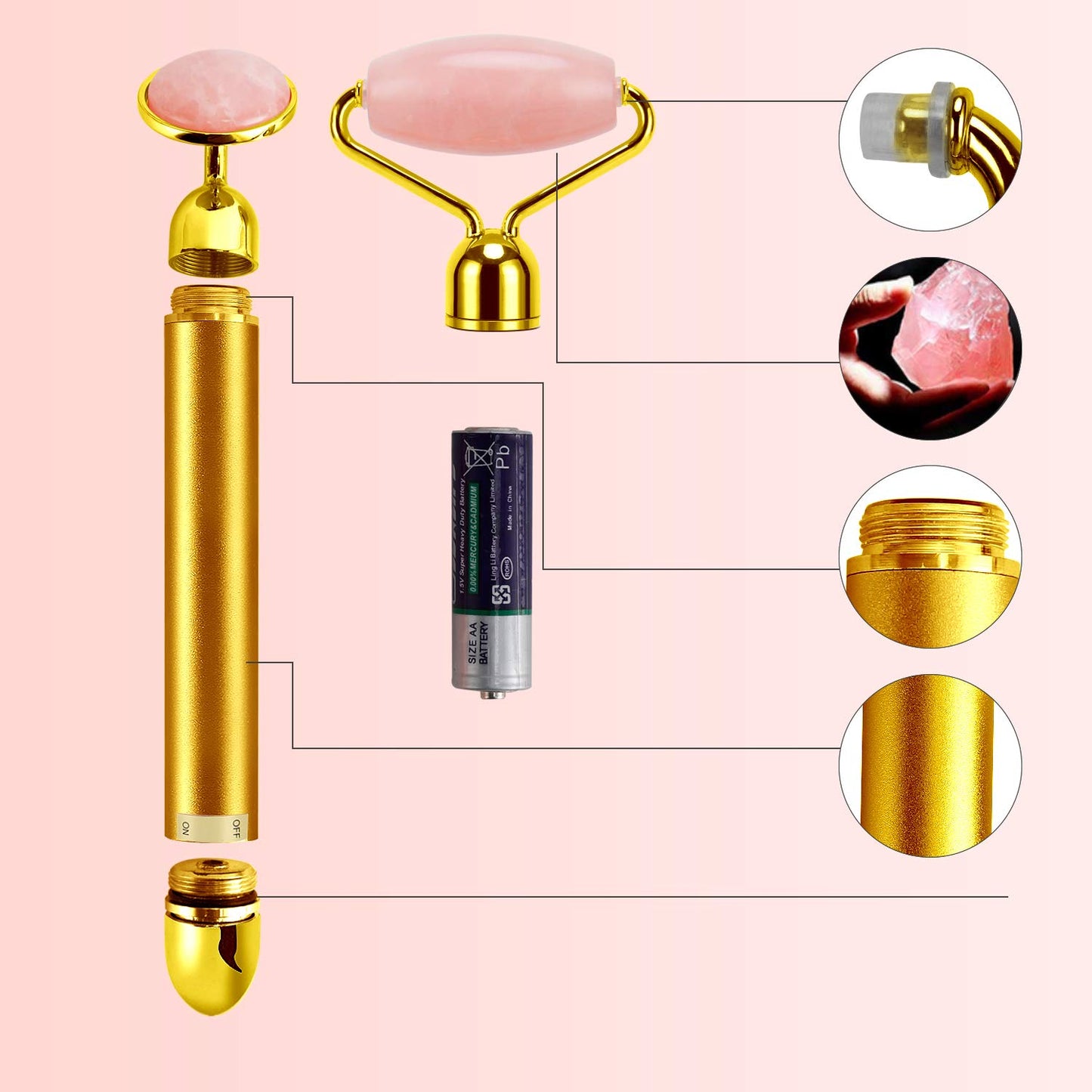 RECARE ™ 2-IN-1 Electric Jade Roller Massager Facial Roller & Face Massager with Rose Quartz